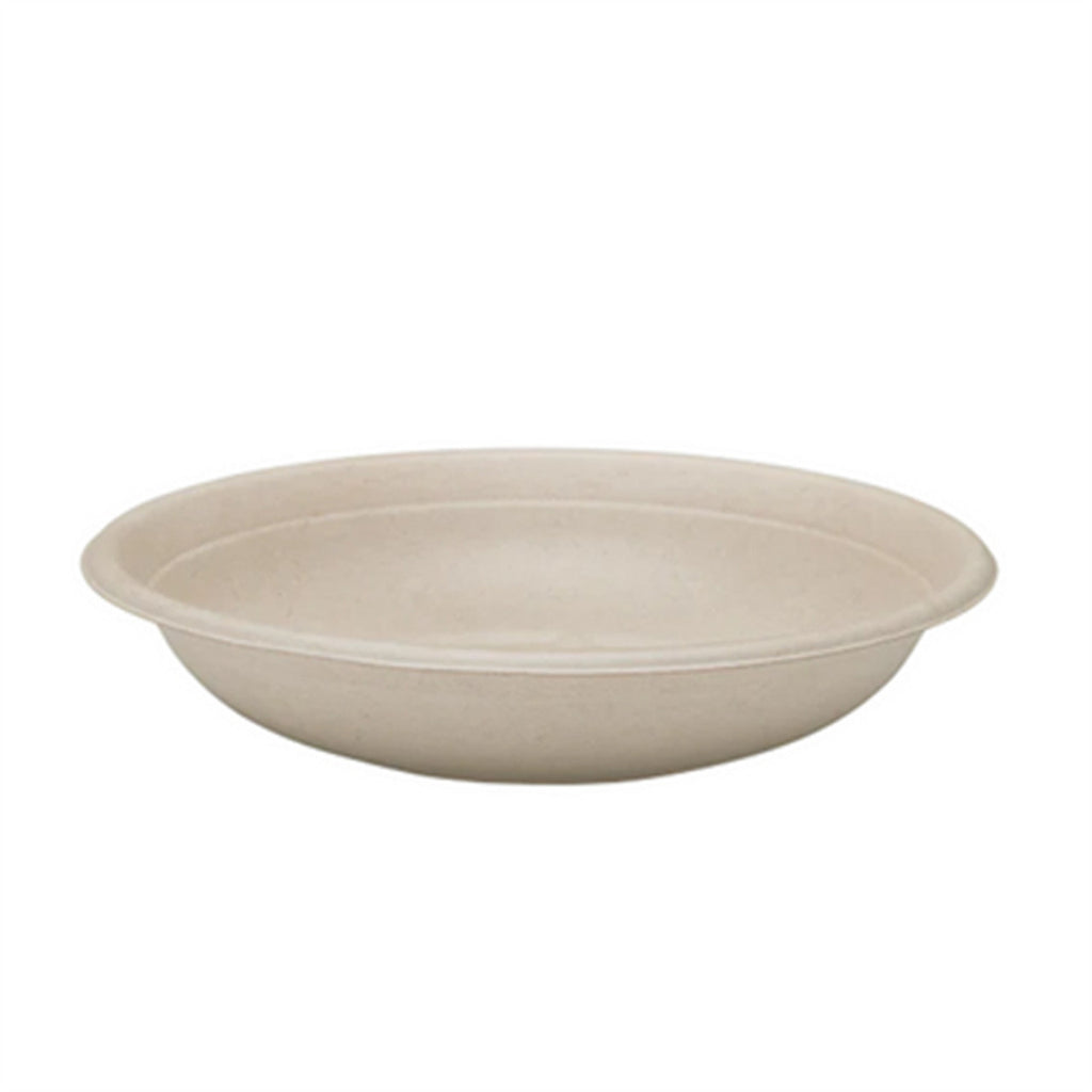 24 oz round compostable fiber bowl, PFAS free, front product view, eco friendly disposable bowl