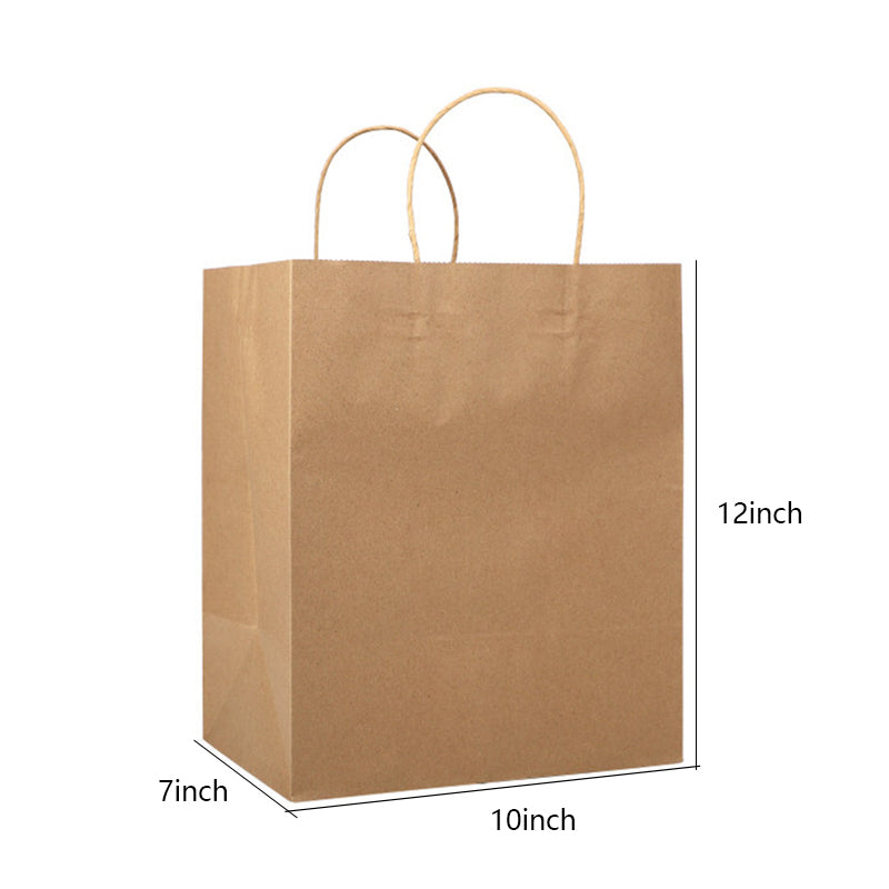 PHB12710 medium kraft brown paper bag size chart showing width height and gusset – durable recyclable packaging for gifts, bakery, or restaurant use