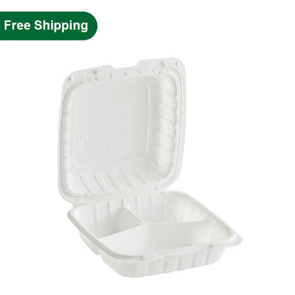 8'' 3 Compartments Microwaveable Plastic Clamshell Food Containers 150 pcs