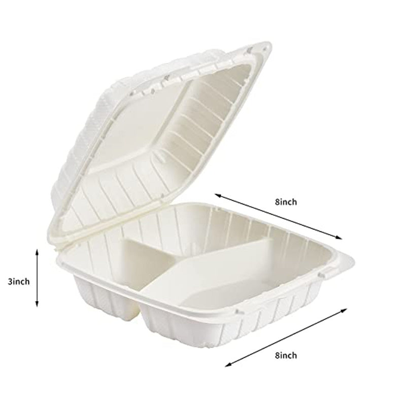 Sample 8'' 3 Compartments Microwaveable Plastic Clamshell Food Containers 150 pcs