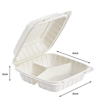8'' 3 Compartments Microwaveable Plastic Clamshell Food Containers 150 pcs