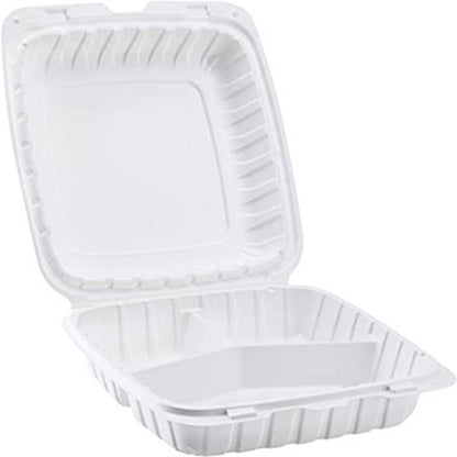 Simplify Meals with Style: 9" 3-Compartment Plastic Clamshells - 150 pcs, Premium Quality - Pony Packaging