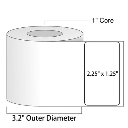 2-1/4" x 1-1/4" Direct Thermal Roll Labels - 1" Core,   3.2" Outer Diameter. BPA-Free Labels