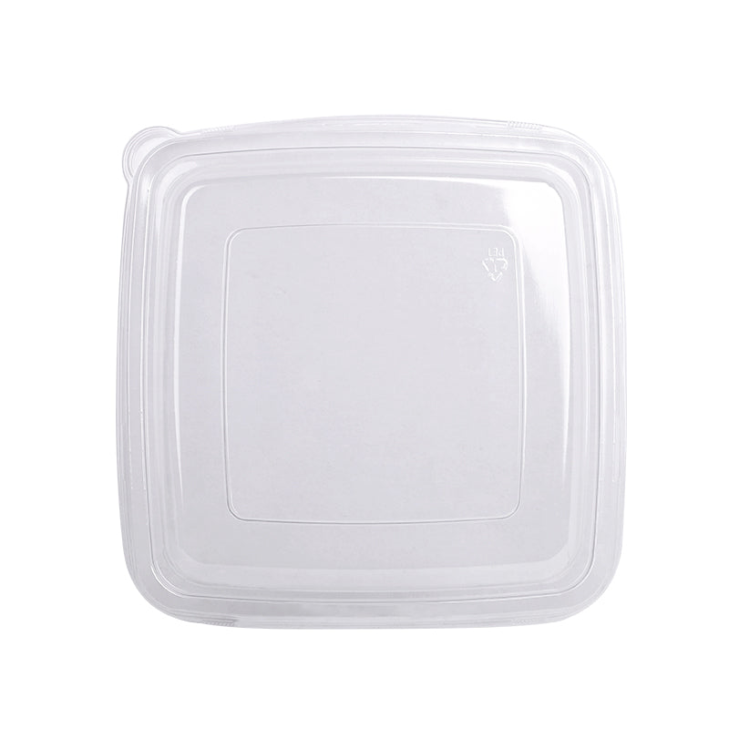 Clear PET lid for 32 oz square fiber bowls, leak resistant tight fit disposable food container lid