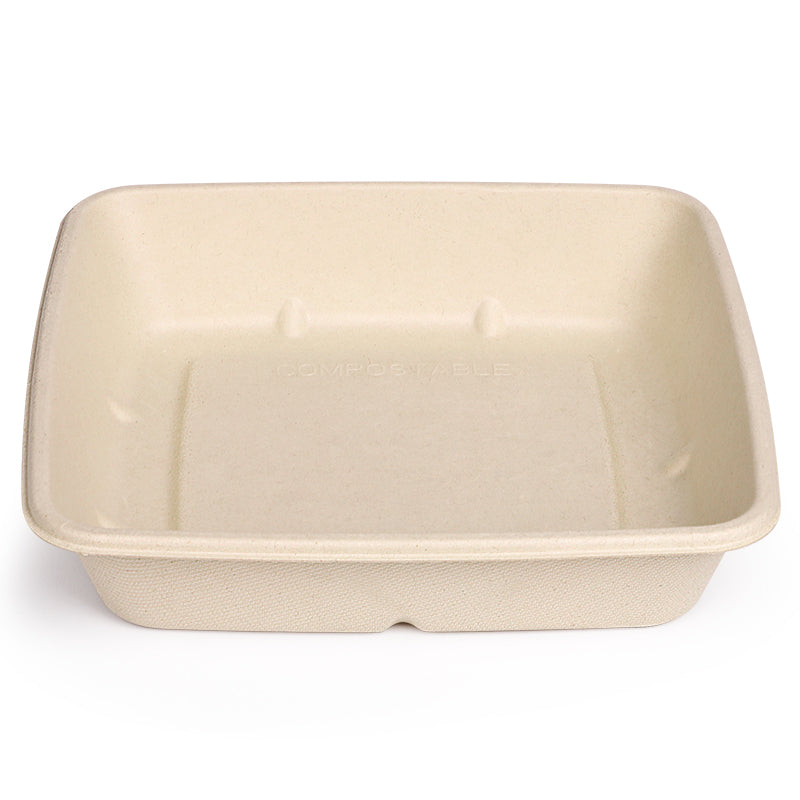32 oz compostable square fiber bowl, white eco friendly no PFAS bowl for salads and meals