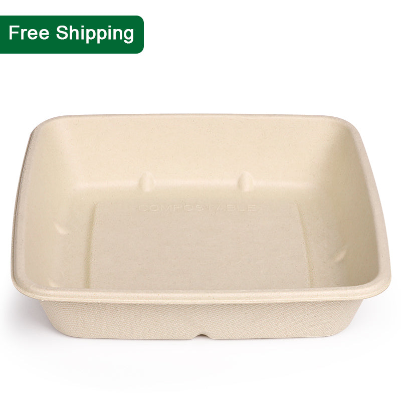 32 oz compostable square fiber bowl with Free Shipping, no PFAS eco friendly food bowl