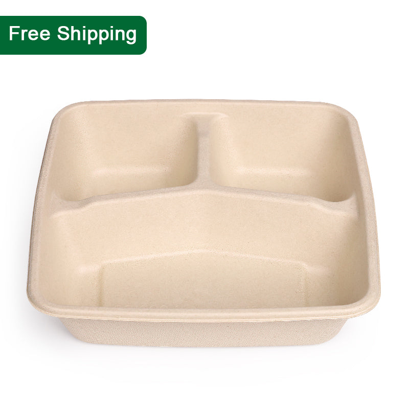 32 oz 3 compartment square compostable food container with Free Shipping, eco friendly meal box