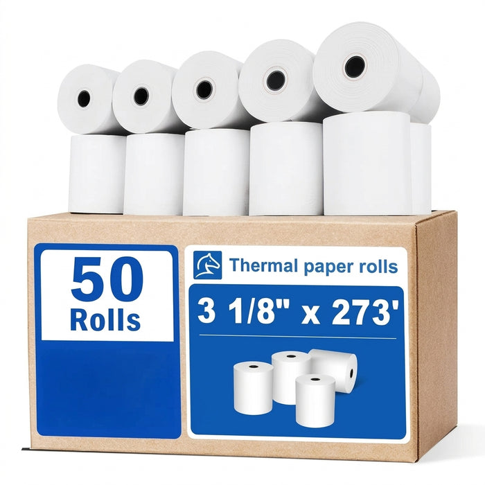 3 1/8" x 273' Long Thermal Receipt Paper Rolls – 50 Rolls