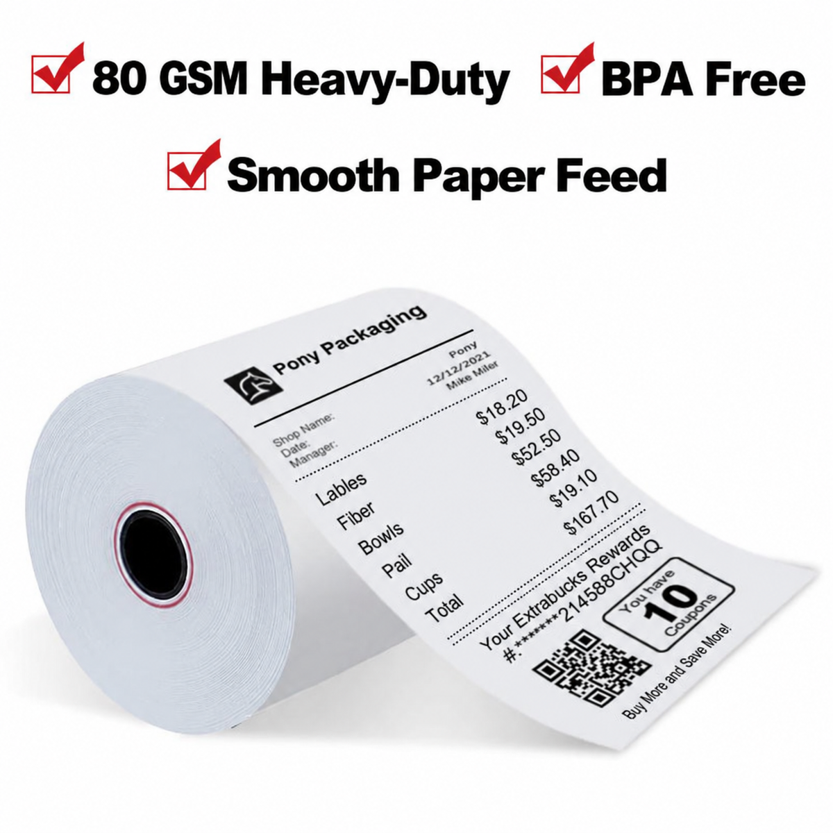 3 1/8" x 3" Diameter Heavy Duty Thermal Receipt Paper Rolls – 50 Rolls/Case