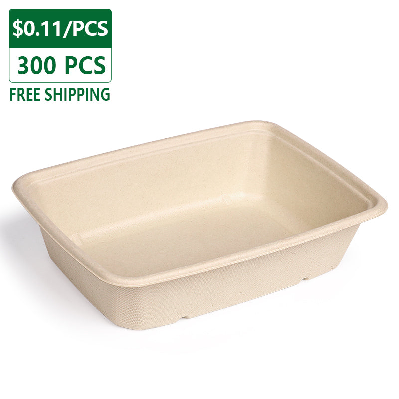 36 oz disposable rectangle fiber food containers with Free Shipping and price label, compostable takeout meal boxes