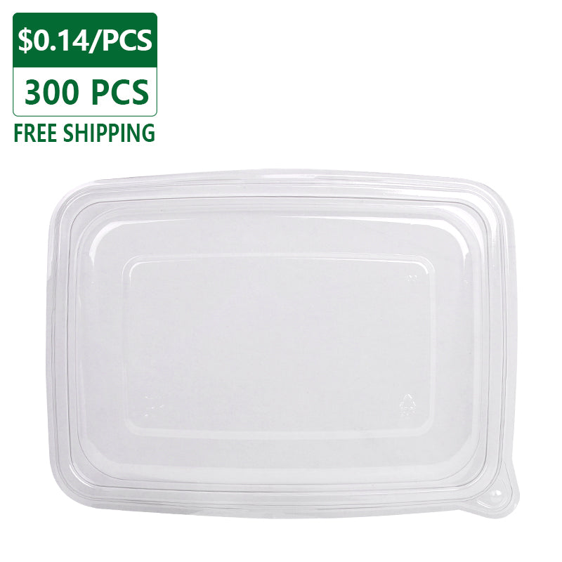 Clear PET plastic lids for 36 oz rectangular fiber food containers with Free Shipping and price, leak resistant tight seal meal prep lids