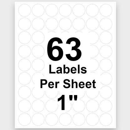 1" Round Blank Label 63 Labels Per Sheet/100 Sheets