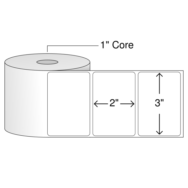 3" x 2" Direct Thermal Roll Label, 1" Core